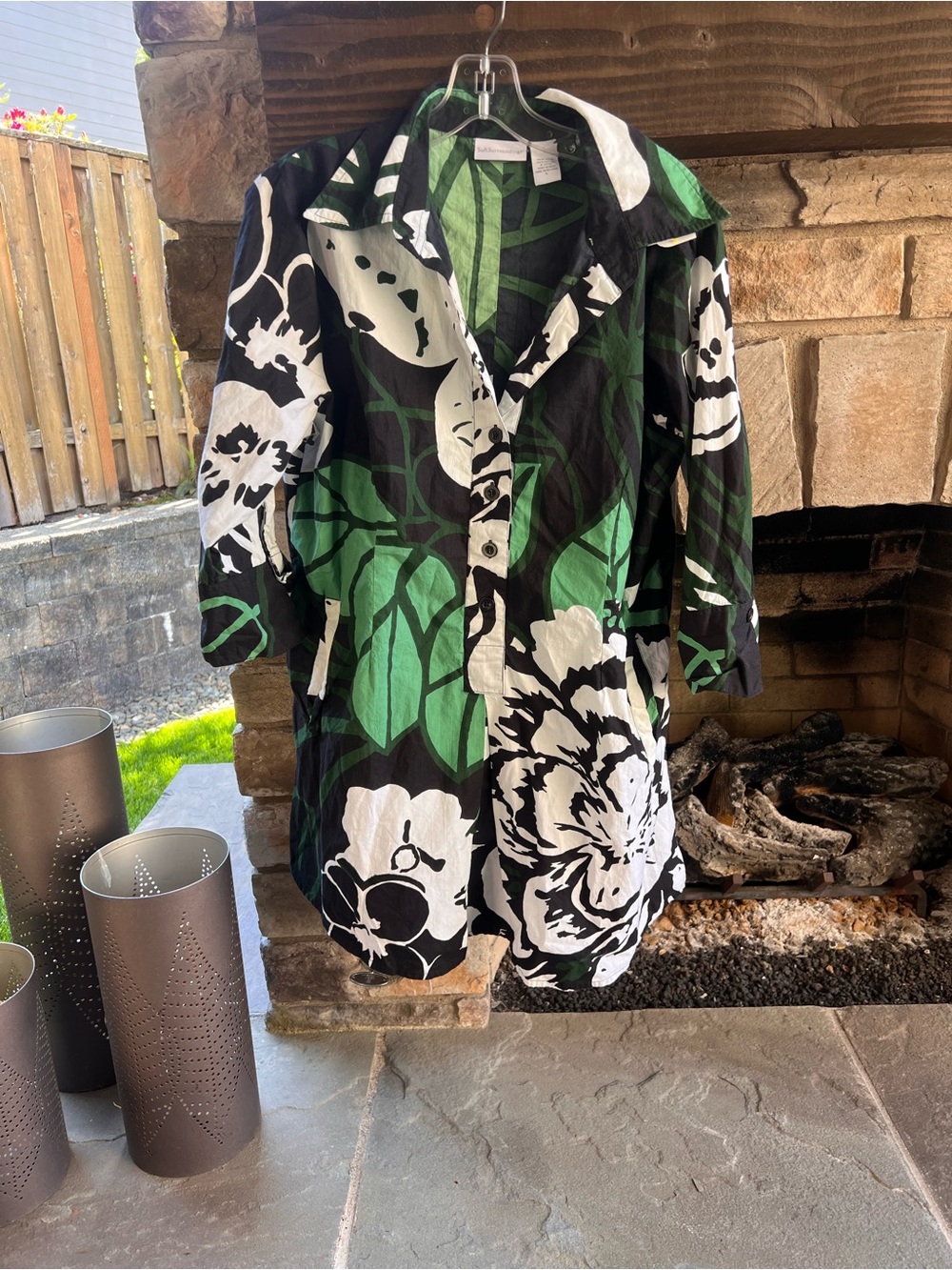 Soft Surroundings Floral Button-Up Tunic in Black, White & Green